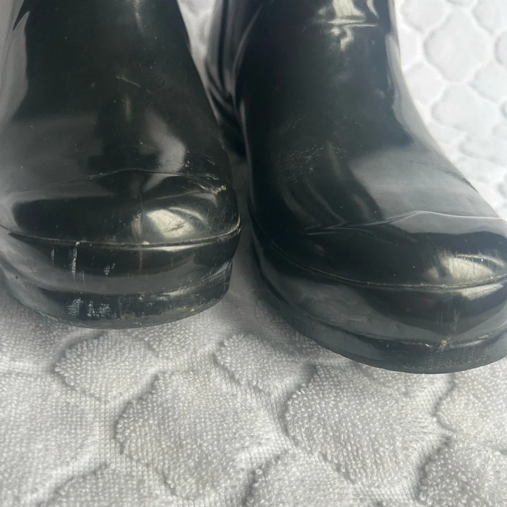 Hunter Black Tall Adjustable Calf Rain Boots Women’s Size 8 Glossy Outdoor
